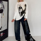 Sweater mit Stulpenärmeln und Strassmotiv Woman & Cross - ecru
