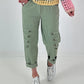 Hose mit elastischem Bund und Knopfdetails - khaki