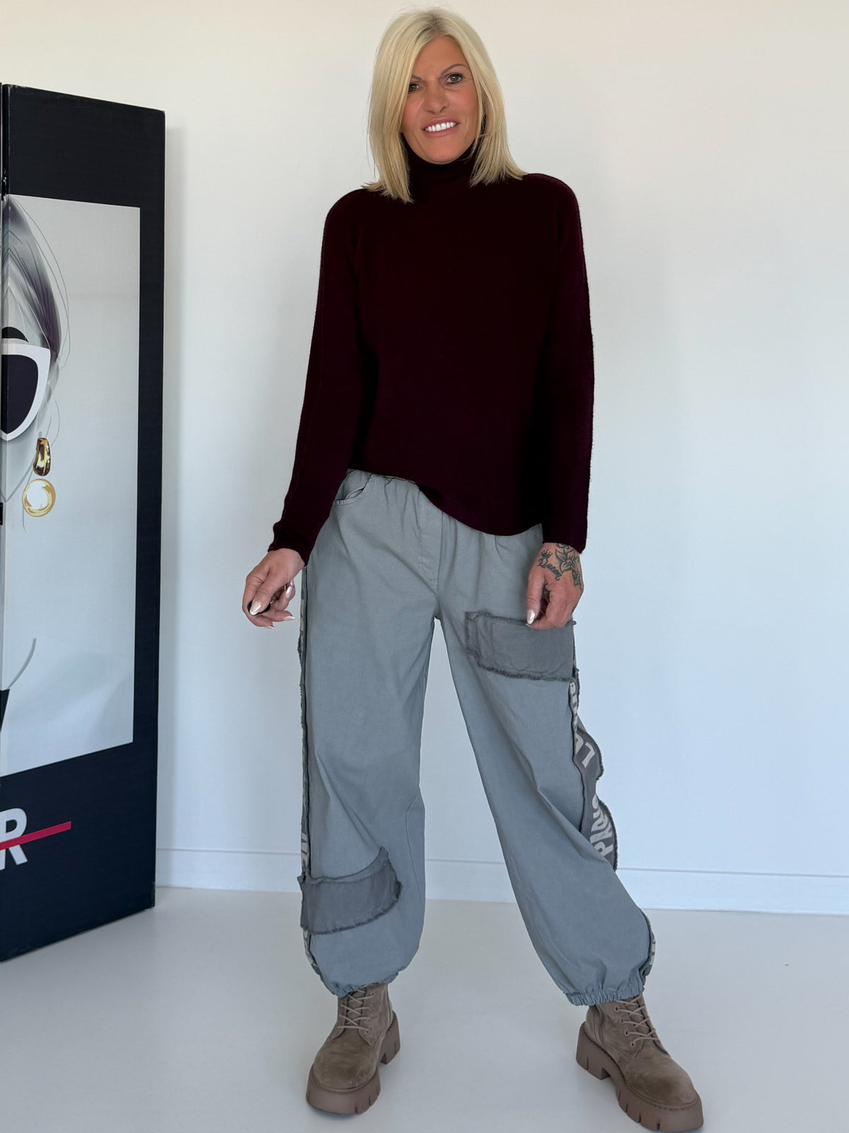 Basic Rollkragenpullover - burgundi