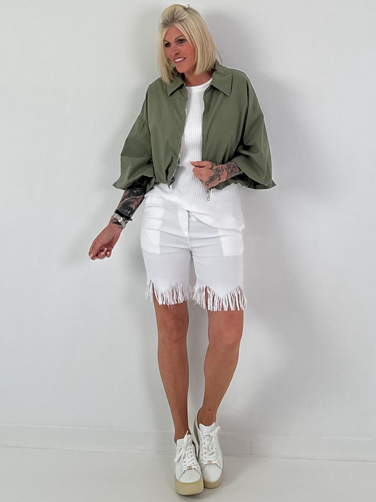 Sommer Crop-Jacke mit halben Arm -  khaki