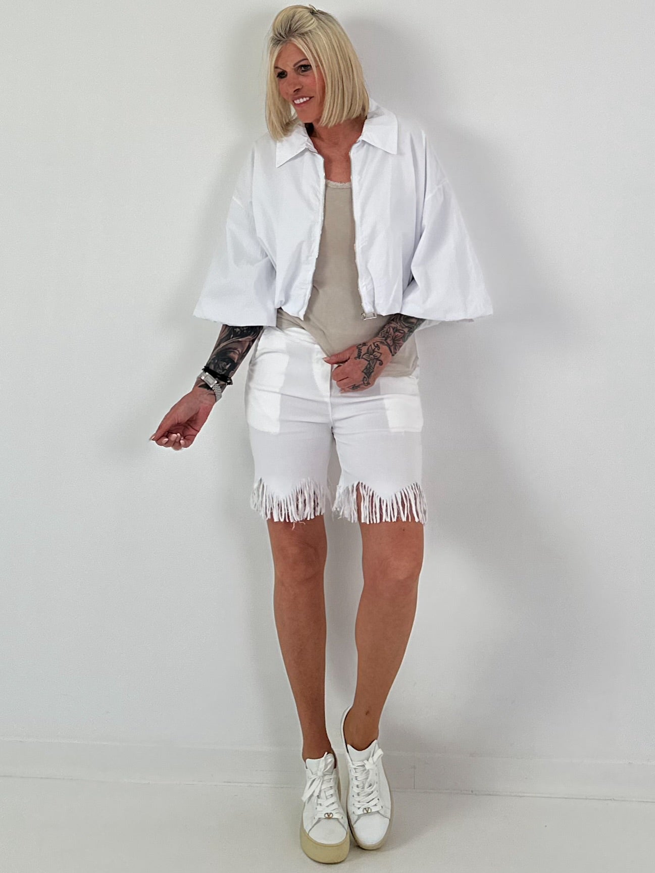 Sommer Crop-Jacke mit halben Arm - weiss