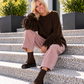 Pullover mit Trompetenärmeln im Fransen-Look - mokka