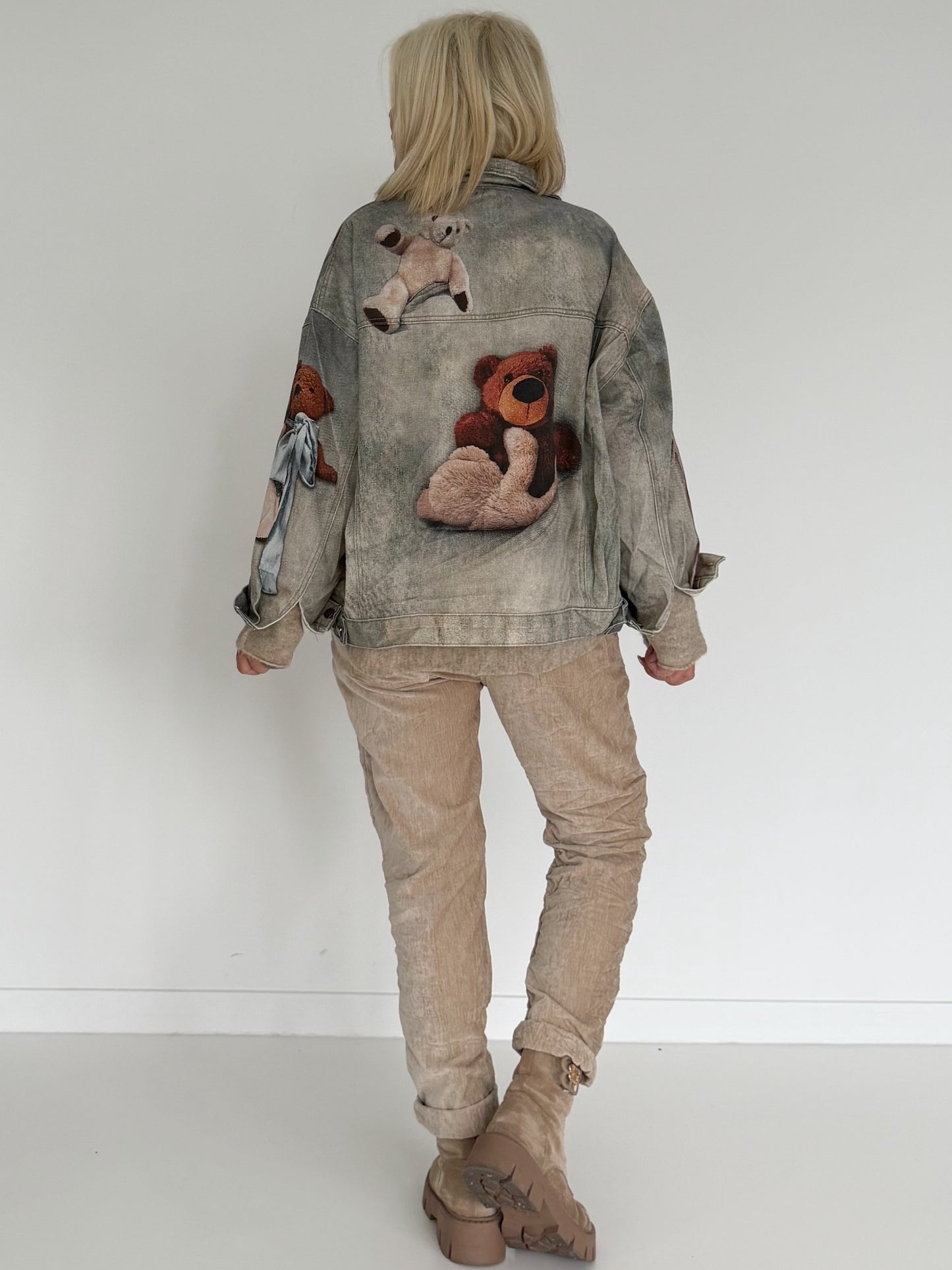Jeansjacke mit Teddy-Print - used-grey