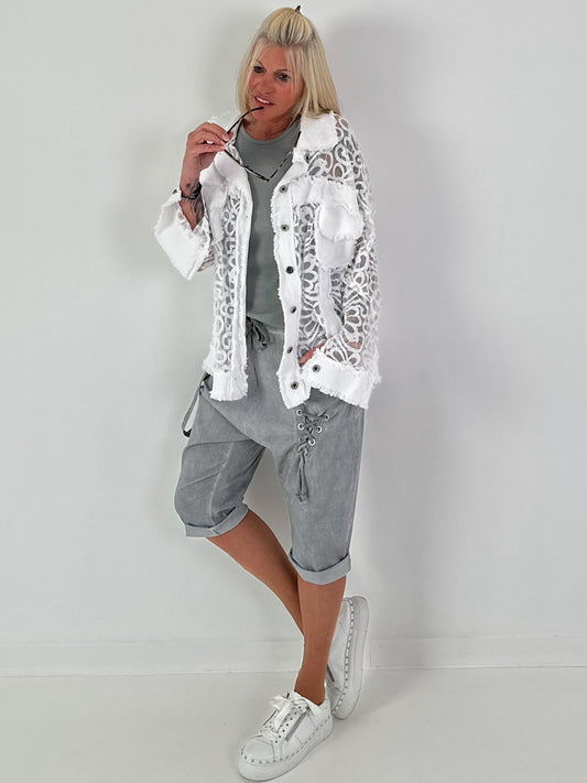Jeansjacke mit floralem Netzeinsatz - weiss ( lieferbar ab 26.05.26)