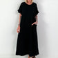 Long dress with short ruffled sleeves - black