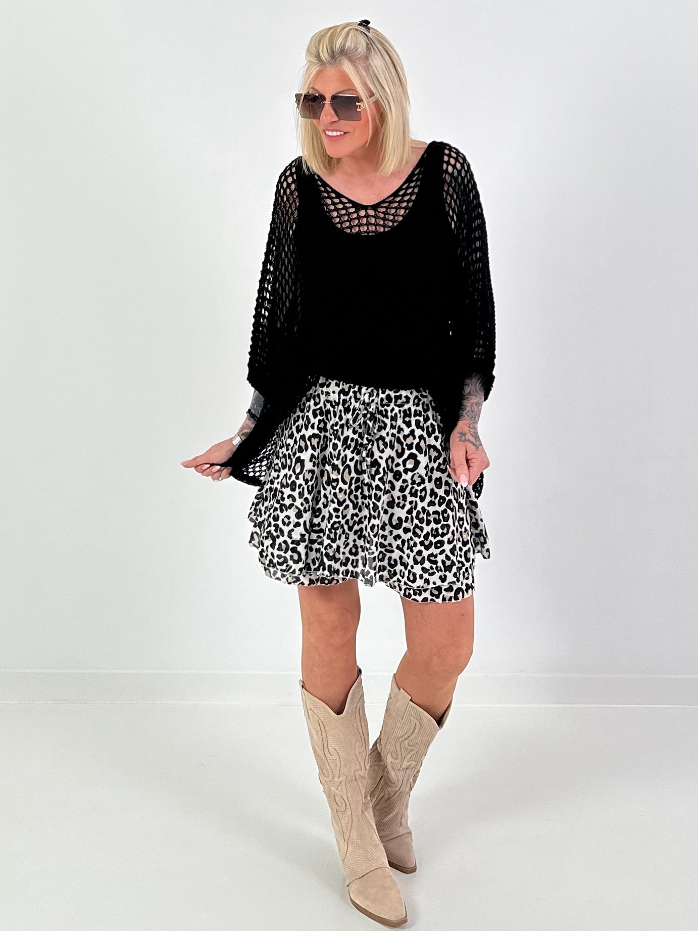 Oversized Häkelpullover - schwarz