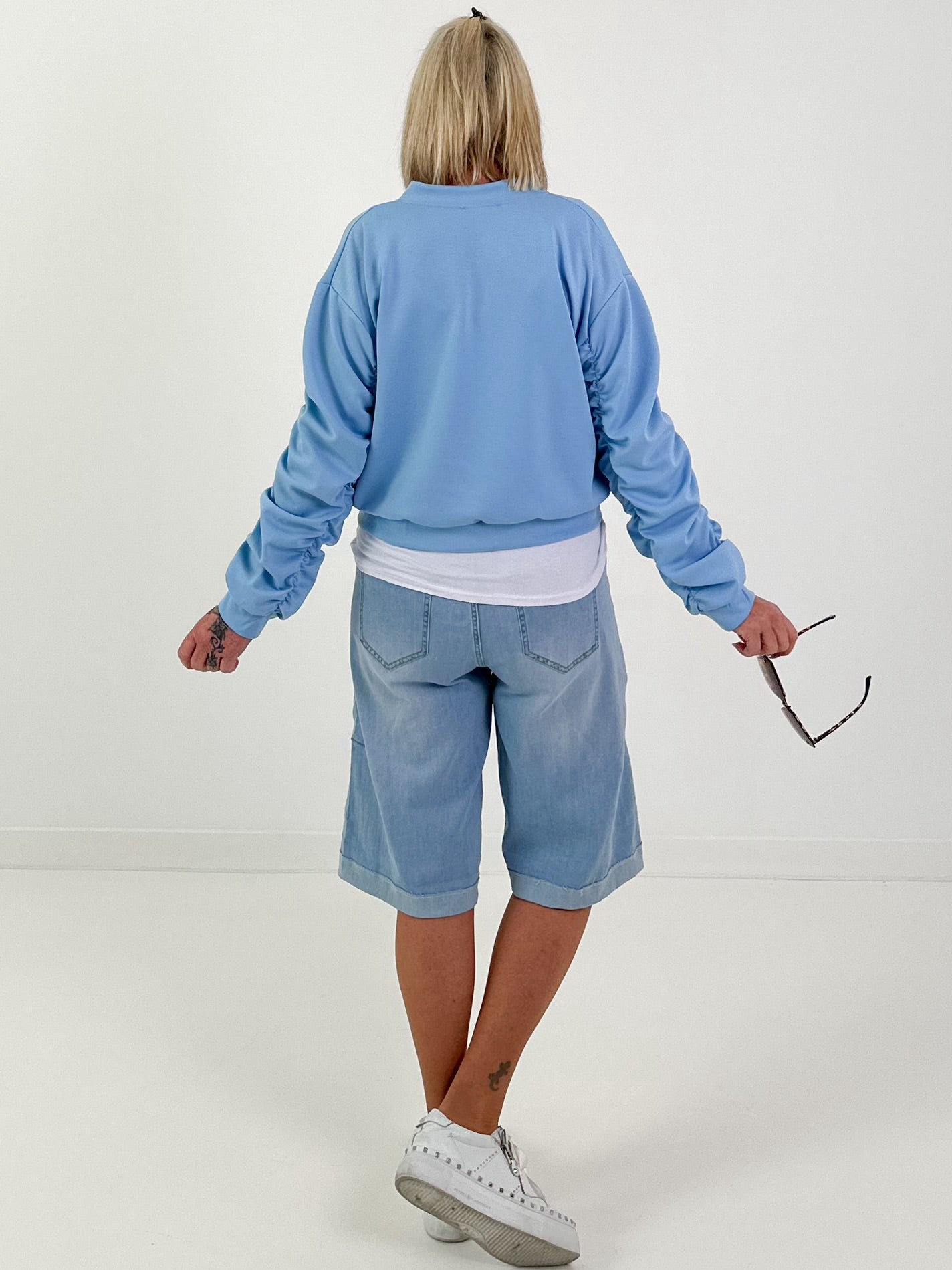 Bomber jacket with gathered sleeves - light blue