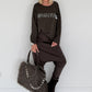 Sweater Whatever mit Strass-Details - mokka