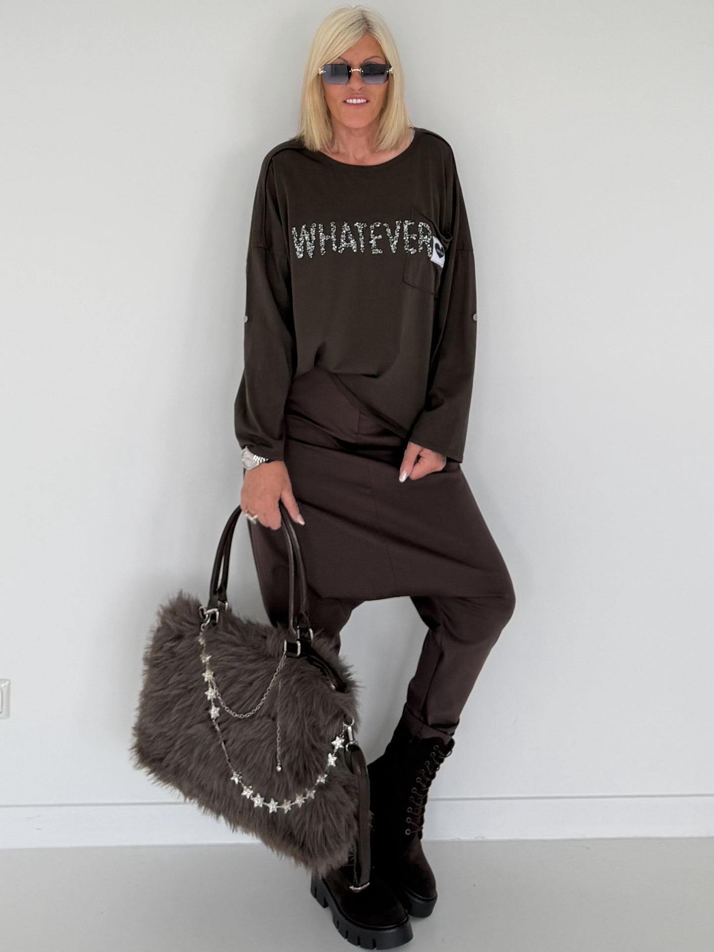 Sweater Whatever mit Strass-Details - mokka