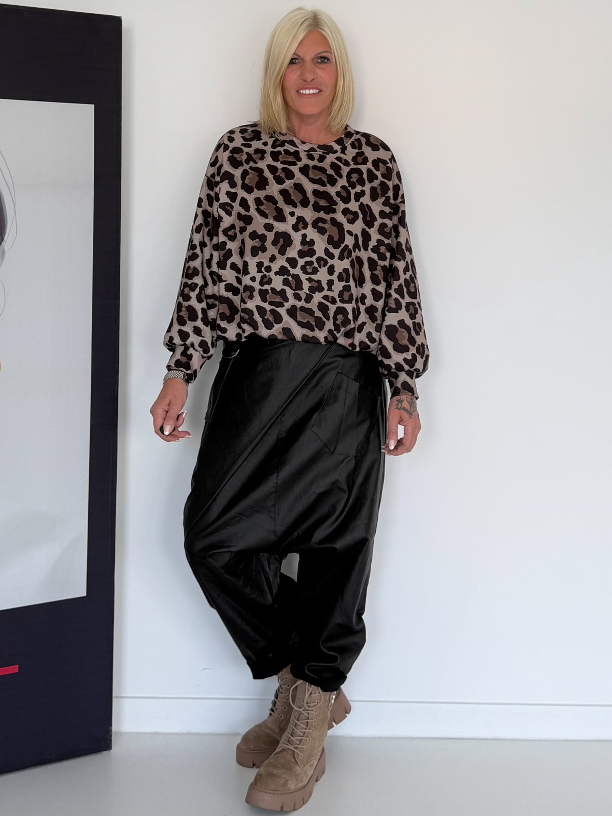Ballonsweater im All Over Leo-Look - beige-leo-mehrfarbig