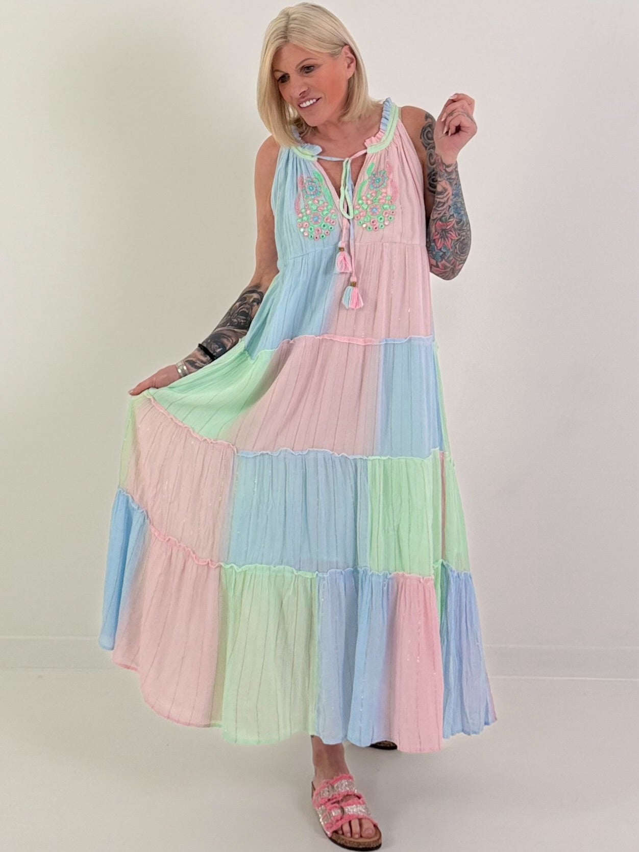 Ibiza Maxikleid - rosa-mint-hellblau