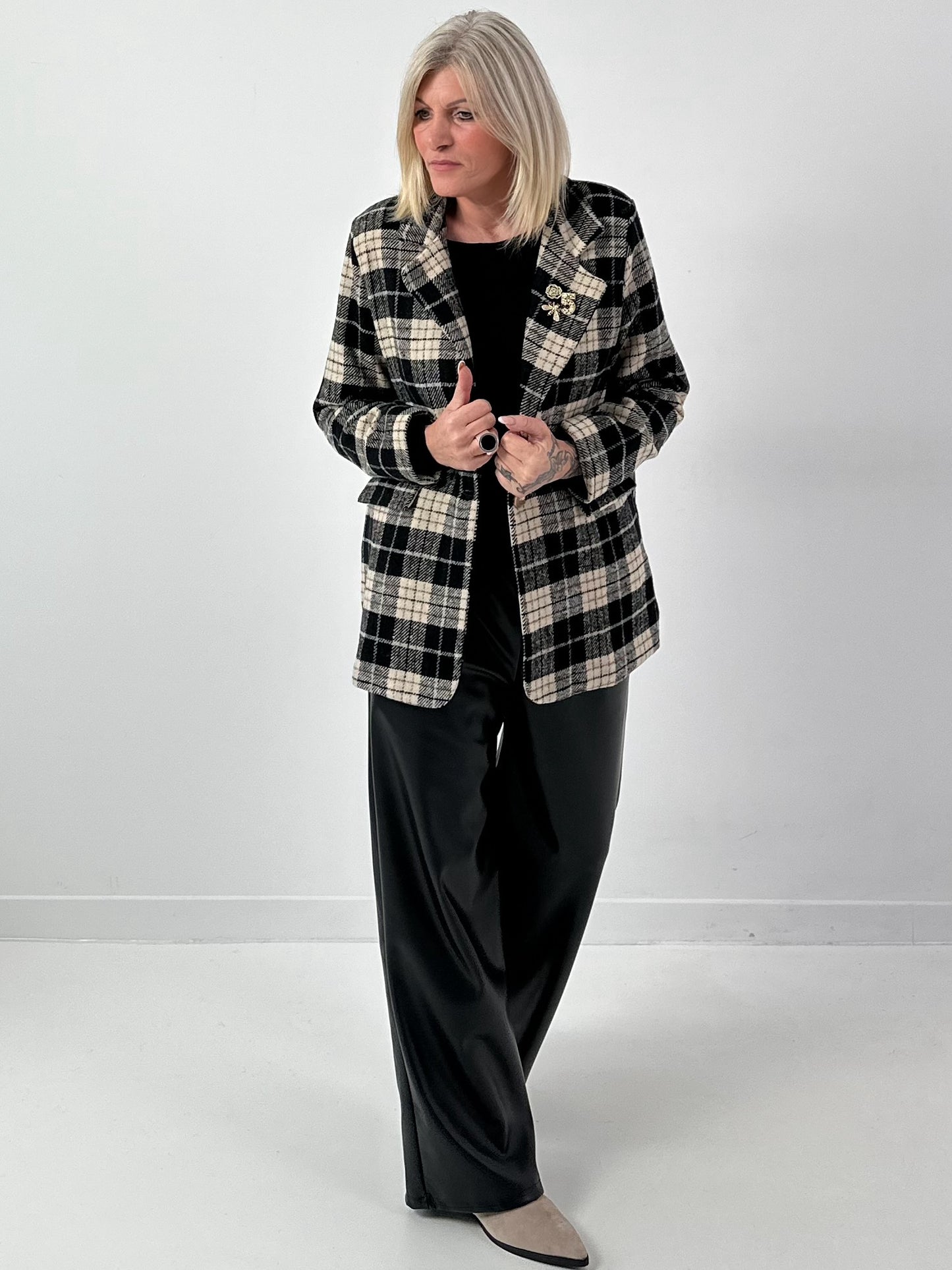 Geruit wollen blazer, model "Royal Check" - zwart-veelkleurig