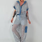 Ausgefallener Zweiteiler mit aufwendigen Denim Details- grau