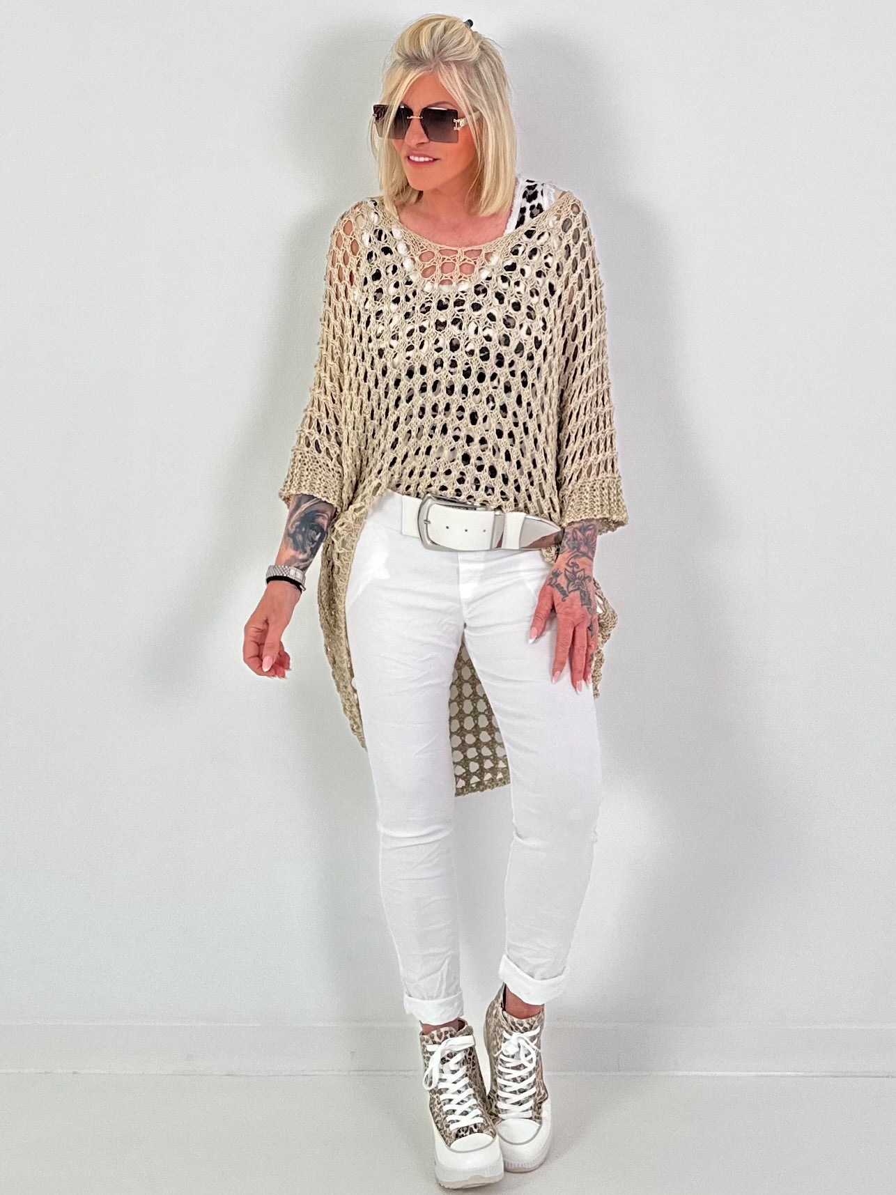 Oversized Häkelpulli - beige
