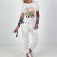 T-Shirt Glitzer Car - weiss-khaki