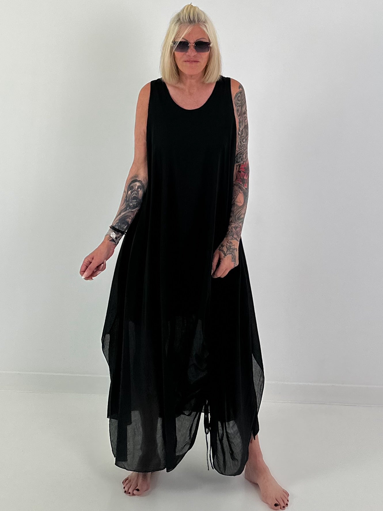 Sommerkleid mit Raff-Detail - schwarz