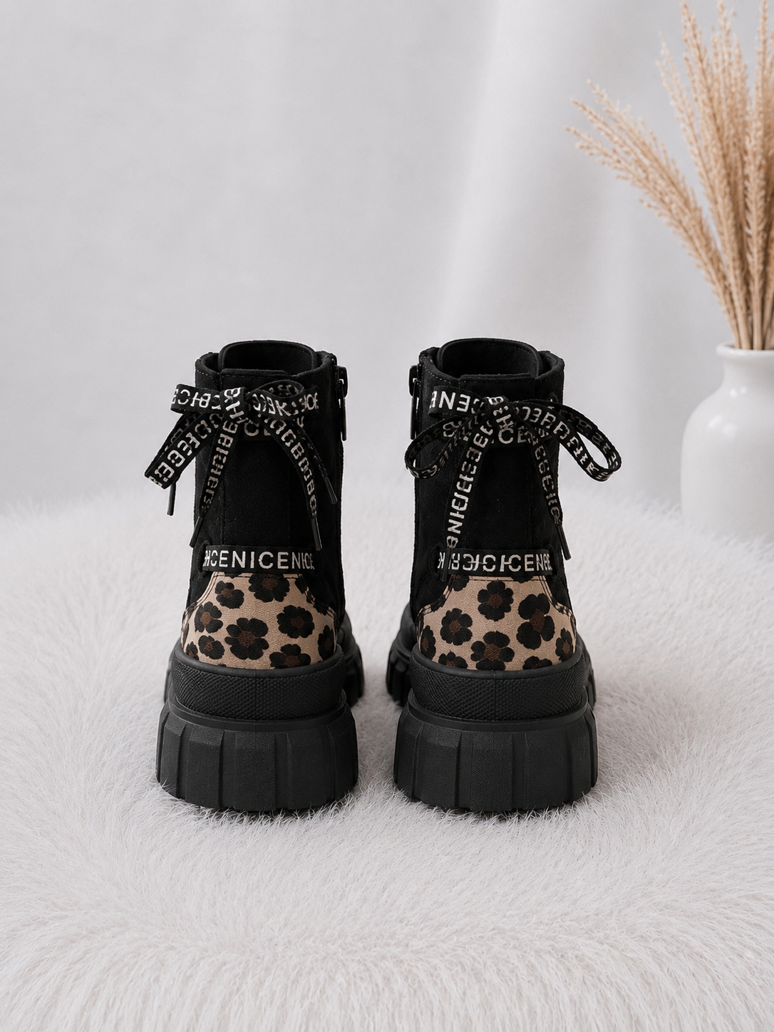 High Sneaker in Wildleder-Optik  - schwarz-leo
