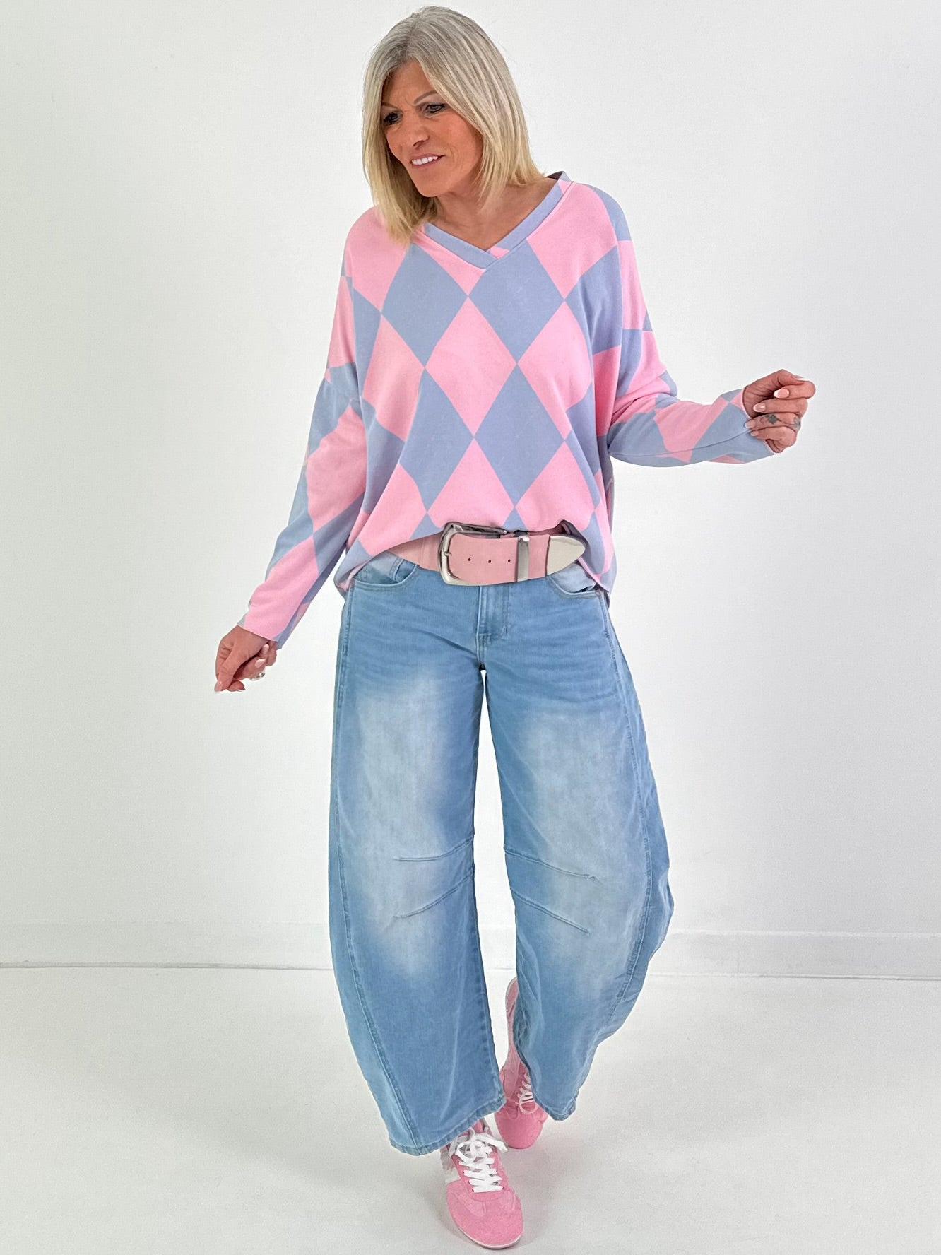 Sweater im Rautenmuster - candy-hellblau