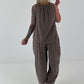 Grobes Baumwoll Top mit Rüschenkragen - taupe