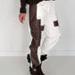 Sweathose im Materialmix - weiss-mokka