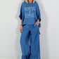 Oversized Hooded Denim Shirt - Dark Blue