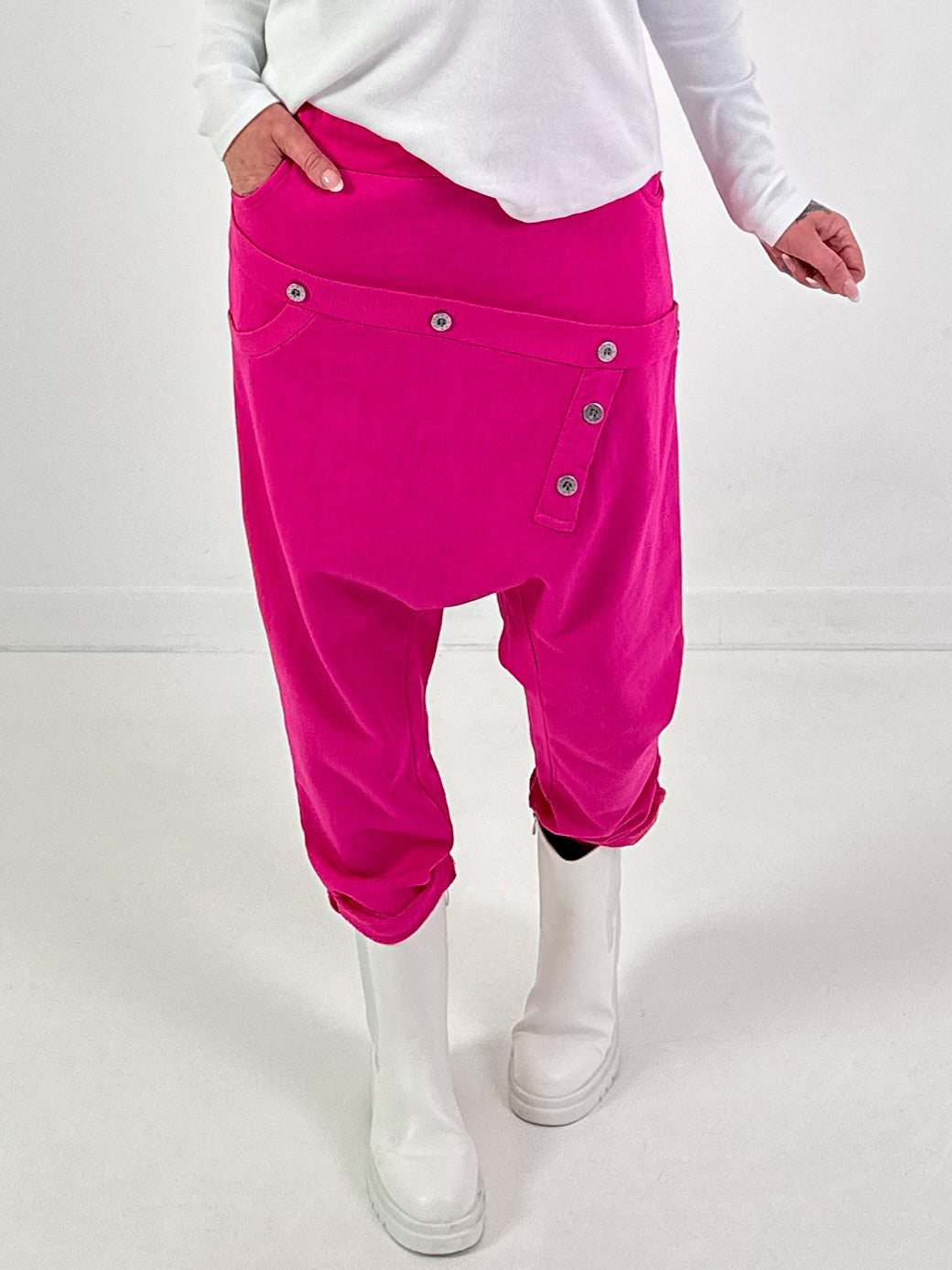 Baggy Hose Modell "Button-Belt" - pink