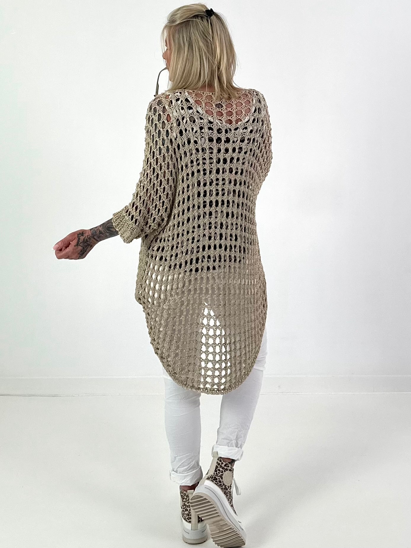 Oversized Häkelpulli - beige