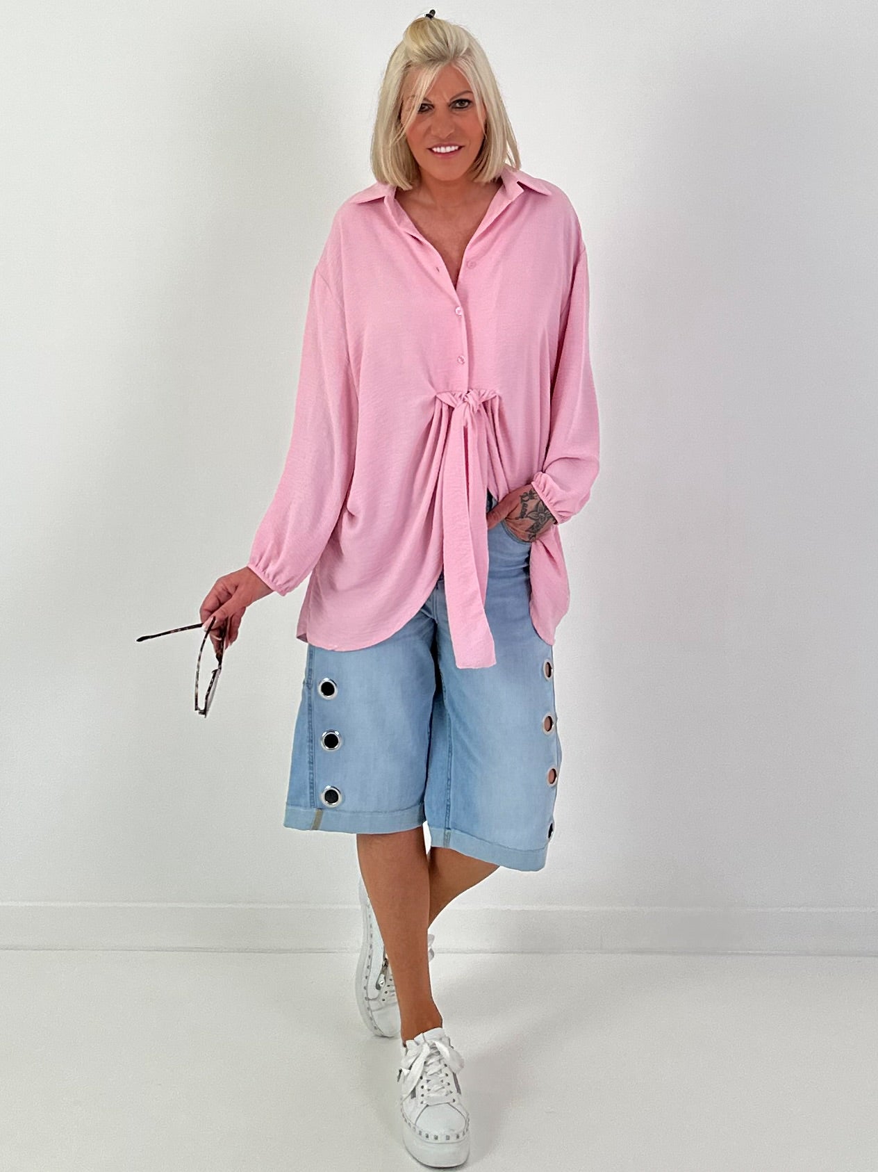 Long blouse with tie — pink