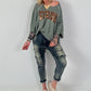 Strick Shirt mit Leo-Print - salbei