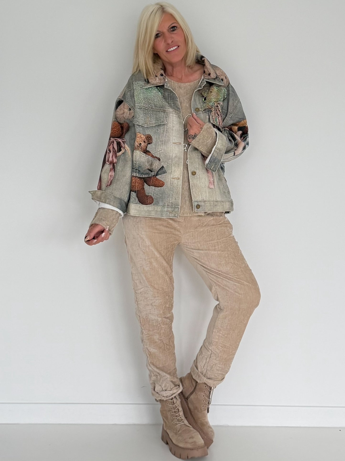 Jeansjacke mit Teddy-Print - used-grey