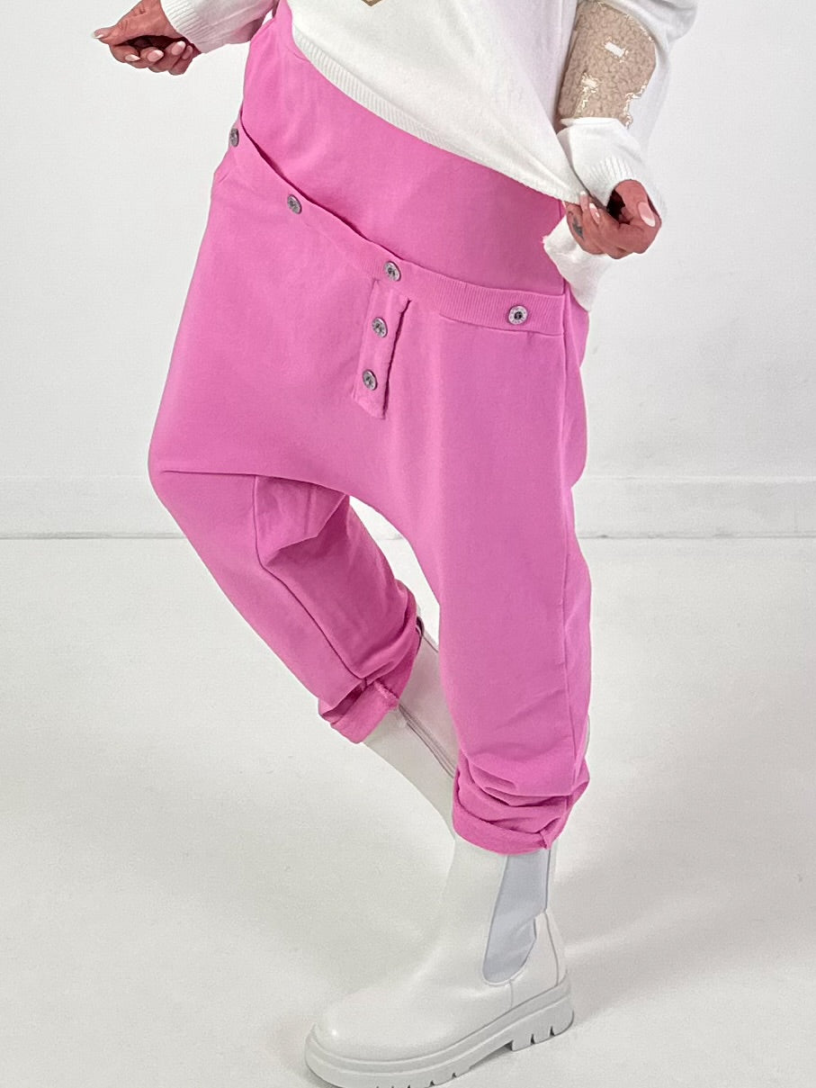 Baggy Hose Modell "Button-Belt" - rosa