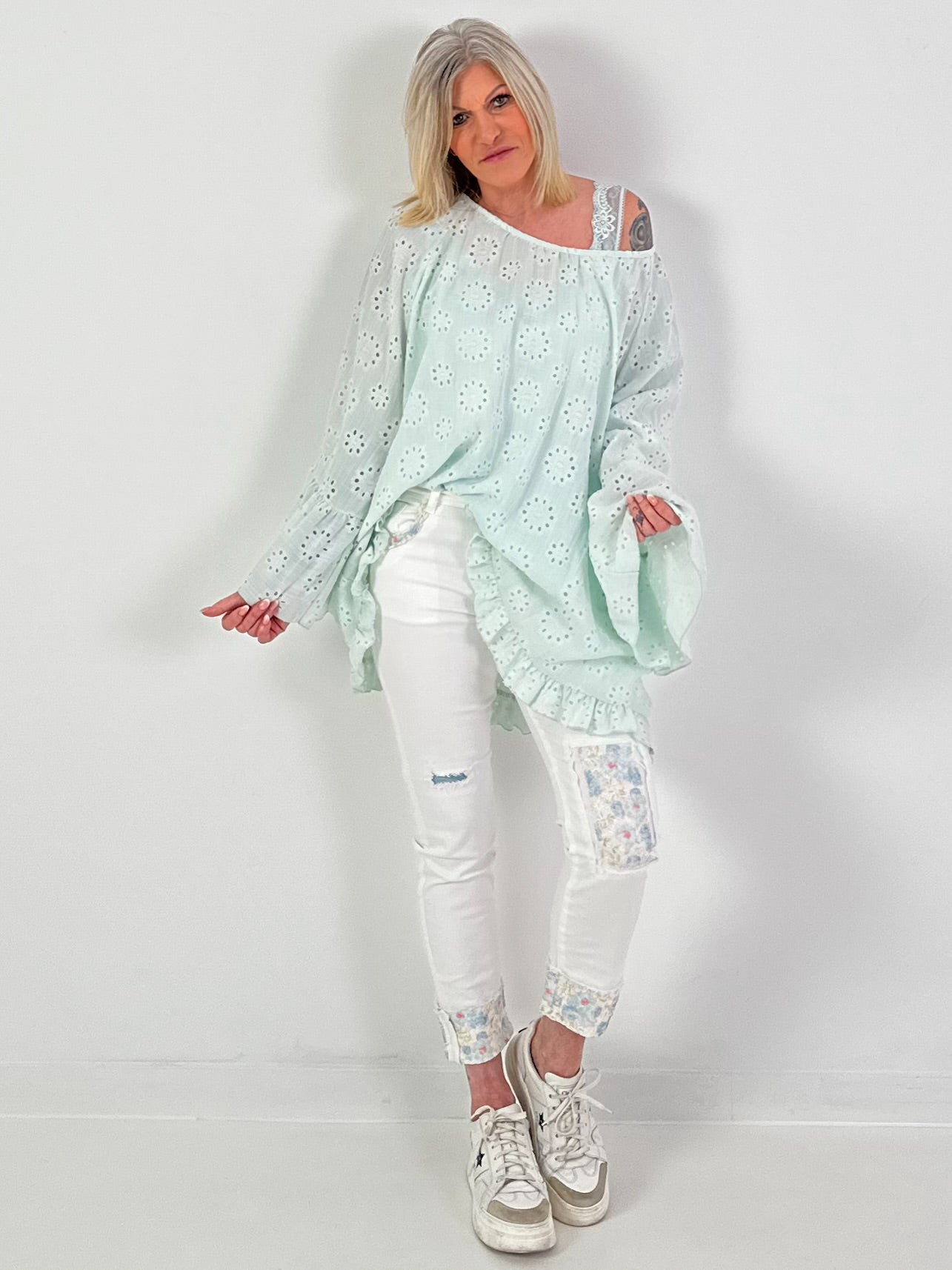 Tuniek/jurk met ajourborduurwerk - mintgroen