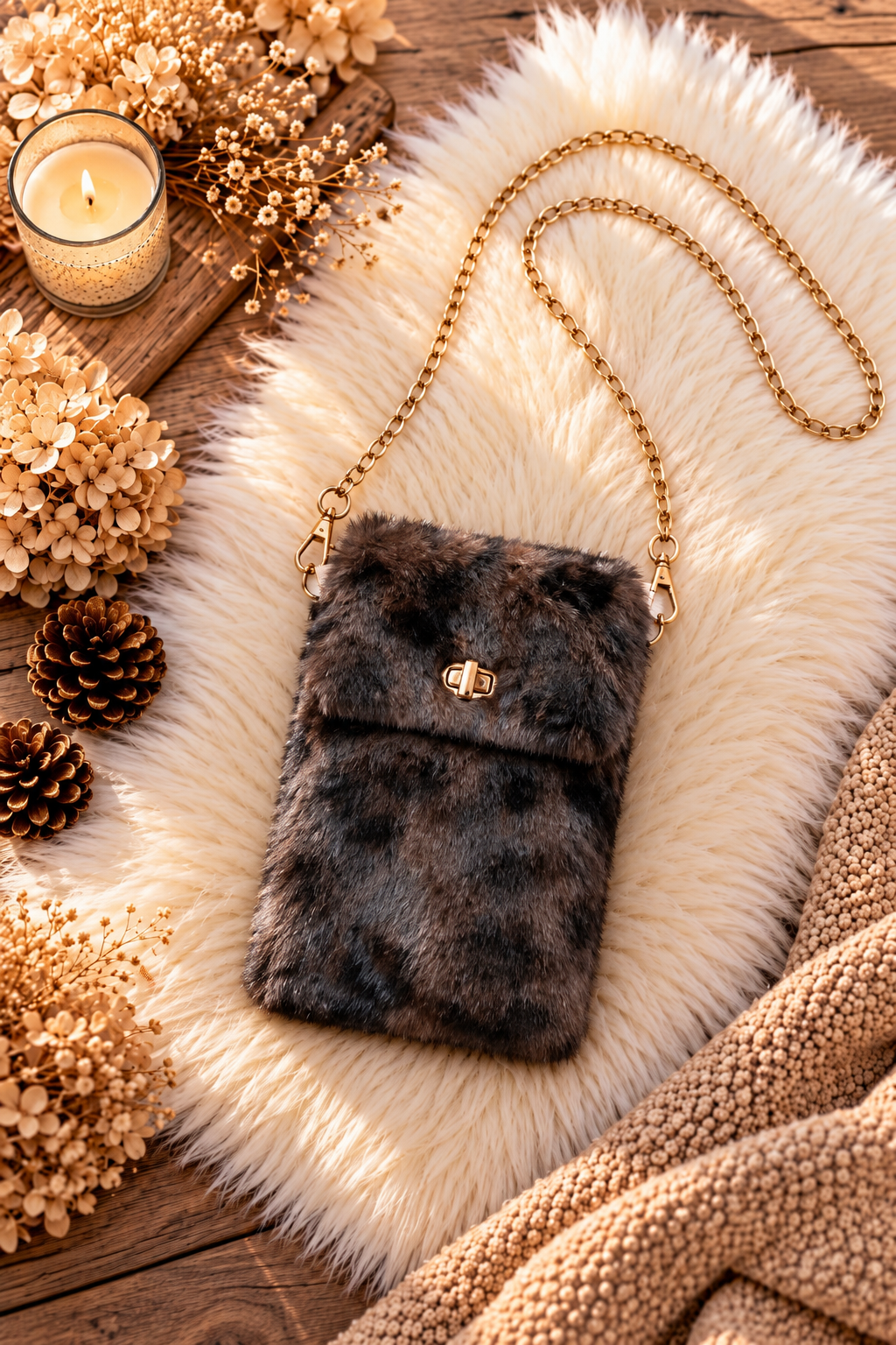 Kleine vachttas / Phone Bag met Twist Lock-sluiting - mokka-leo