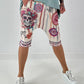 Korte Baggy met strepen en skull-print - salie-roze-multicolor