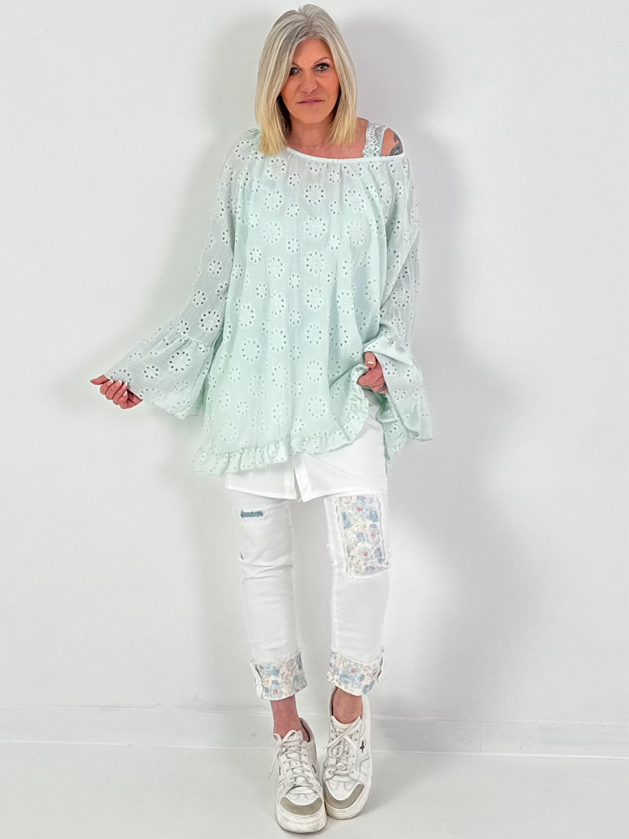 Tuniek/jurk met ajourborduurwerk - mintgroen