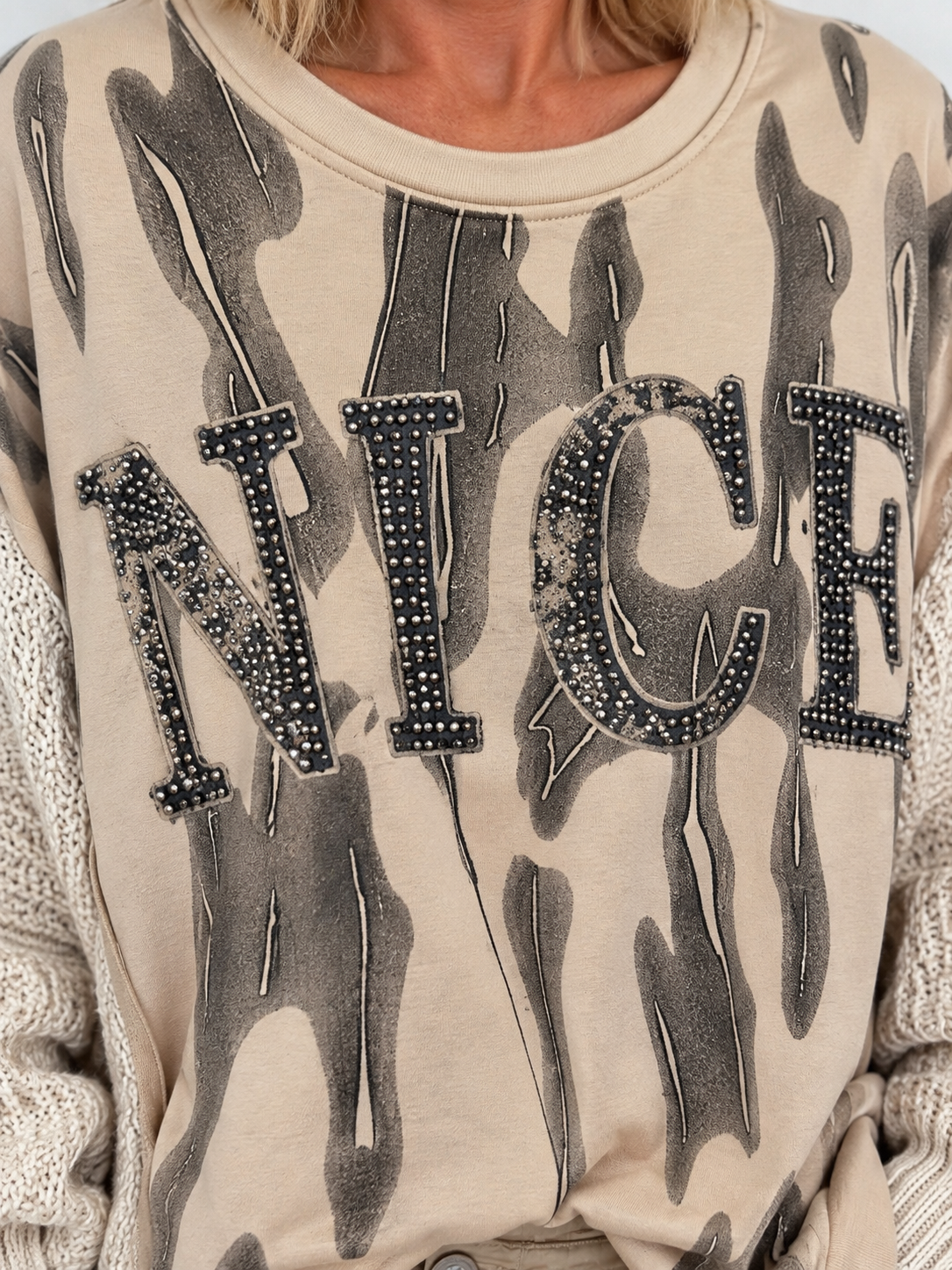 Sweater Nice mit Strickeinsätzen - beige
