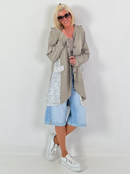 Oversized Leinen-Military Blazer - taupe