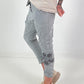 Baggy/Boyfriend Trousers with Crocheted Side Flowers - Grey