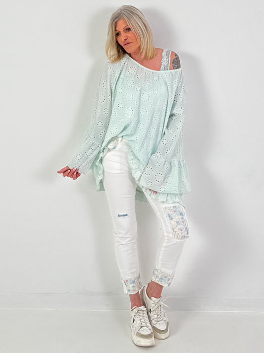 Tunika/Kleid mit Lochstick - mint