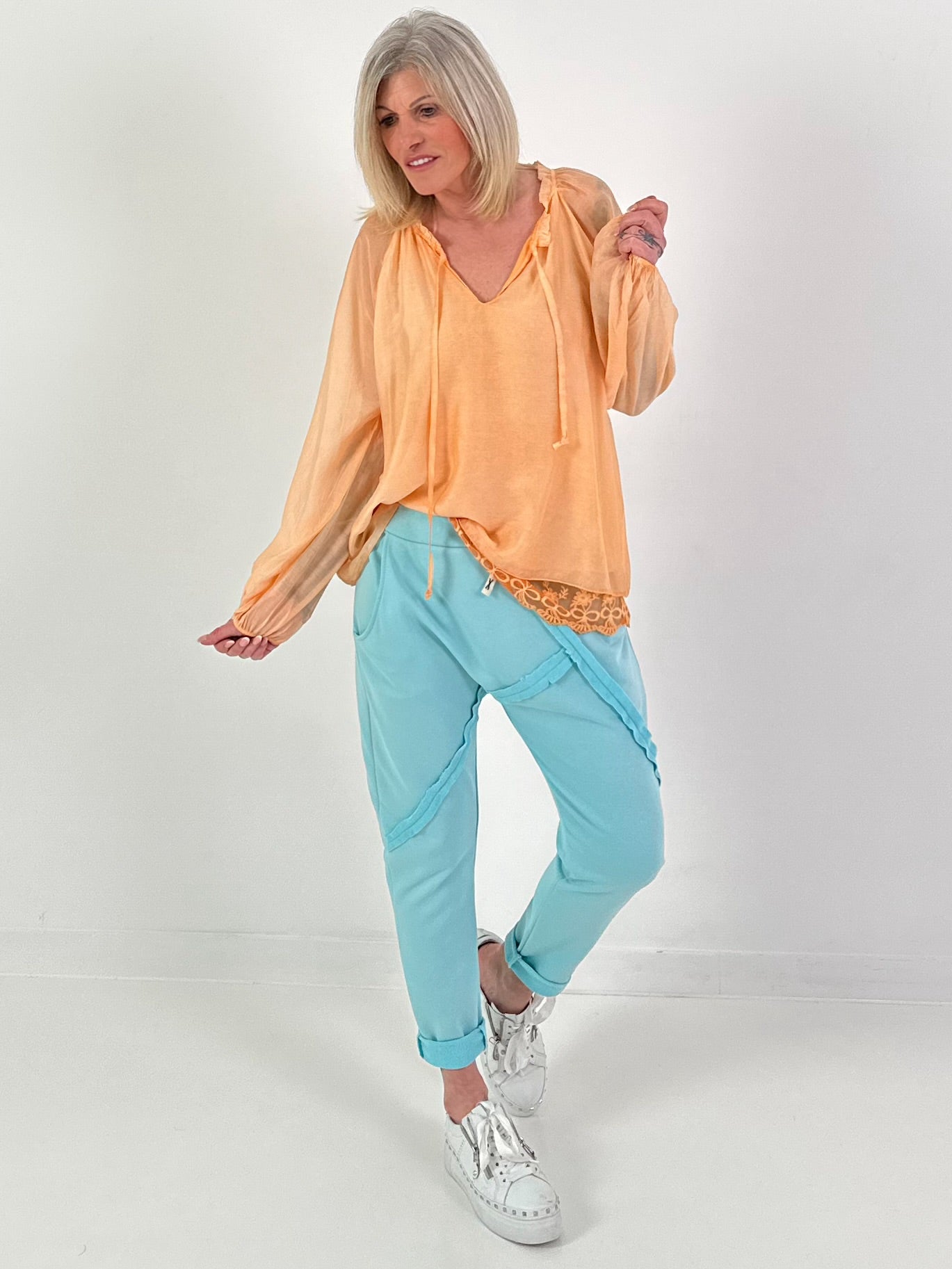 Tunic with lace hem - apricot