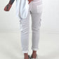 Trousers with crocheted flowers and patch pockets - white