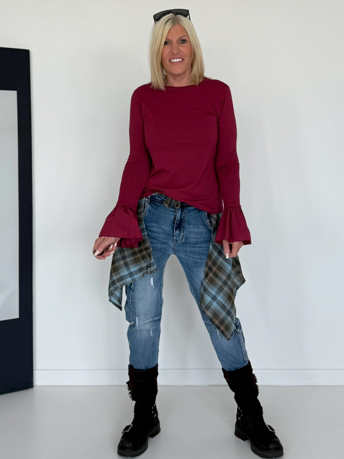 Shirt mit Trompetenärmelchen - burgundi