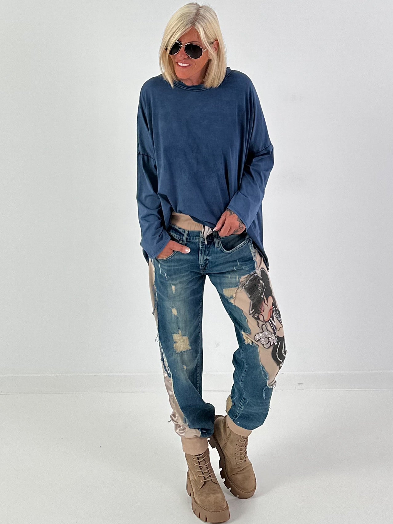 Oversized Shirt stone washed - blau