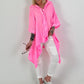 Oversized Bluse asymmetrisch mit Krawatte - neonpink