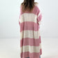 Maxi gebreide jas model "Soft Stripe" - roze-wit