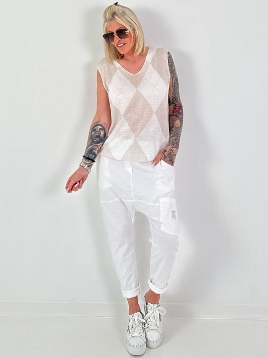 Argyle Vest - white-beige