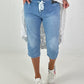 Short jeans with statement waistband - light blue