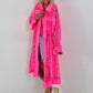 Jeansmantel mit floralem Netzeinsatz - neonpink