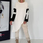Asymmetrischer Sweater mit Kreuz- und Lederoptik-Details - creme