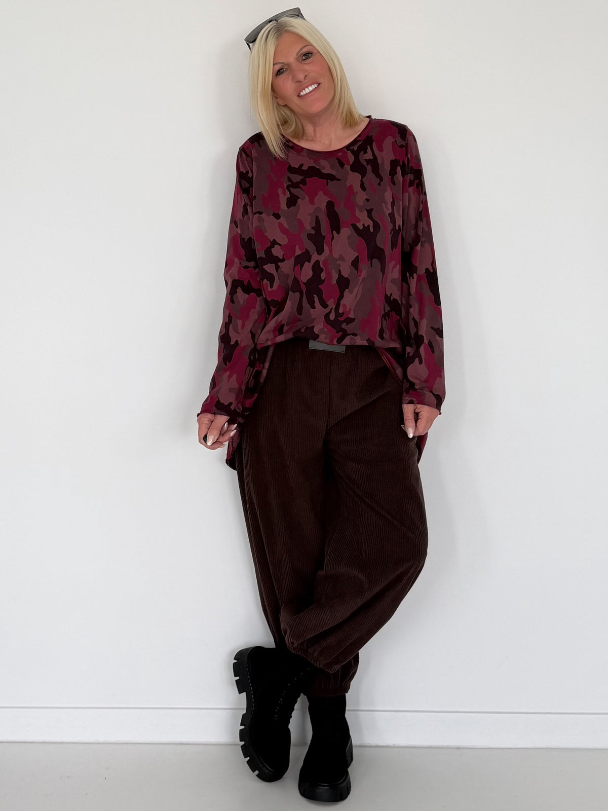 Shirt im Allover-Camouflage-Look - burgundi-mehrfarbig